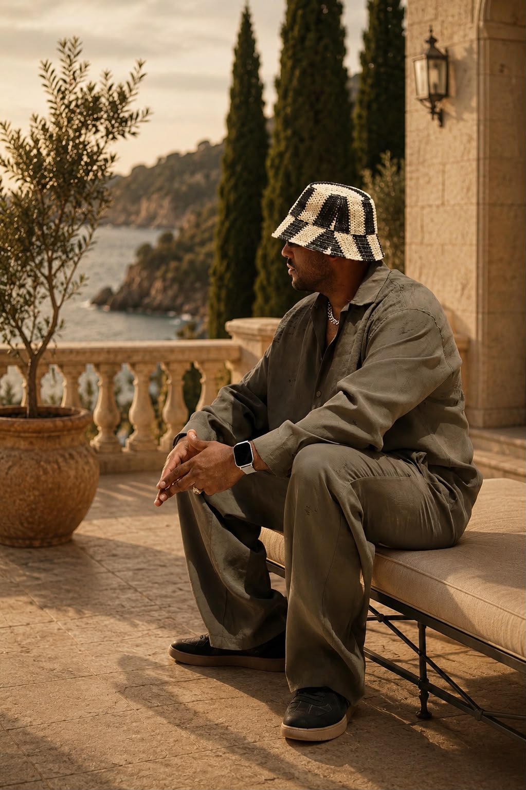 Mohamed Sameer Ismail on a Mediterranean terrace