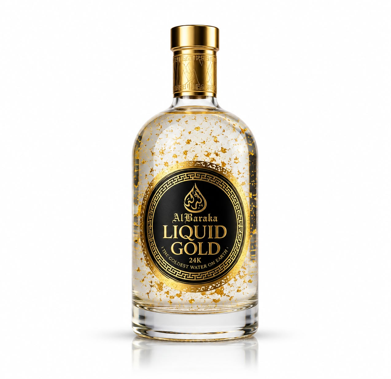 Al Baraka Liquid Gold 24K bottle with edible gold flakes
