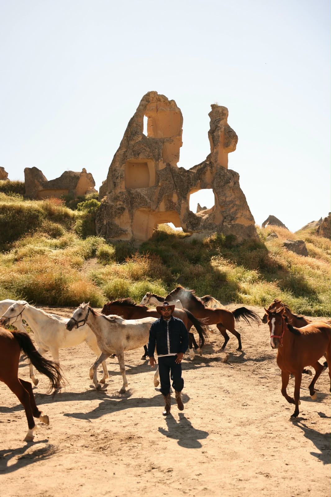 Mohamed Sameer Ismail among wild horses in Cappadocia