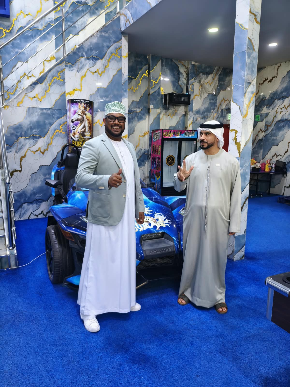 Mohamed Sameer Ismail with a partner at the Al Baraka Buraq showroom in Dubai