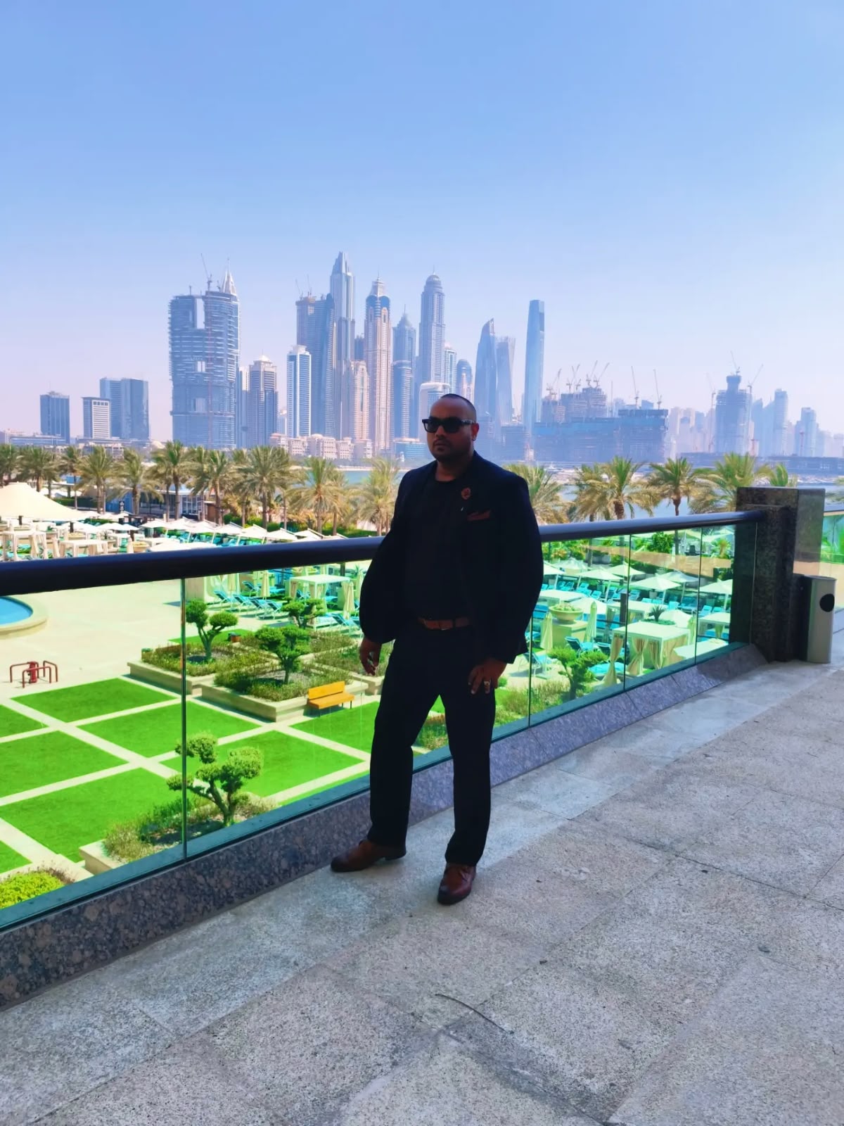 Mohamed Sameer Ismail overlooking the Dubai Marina skyline
