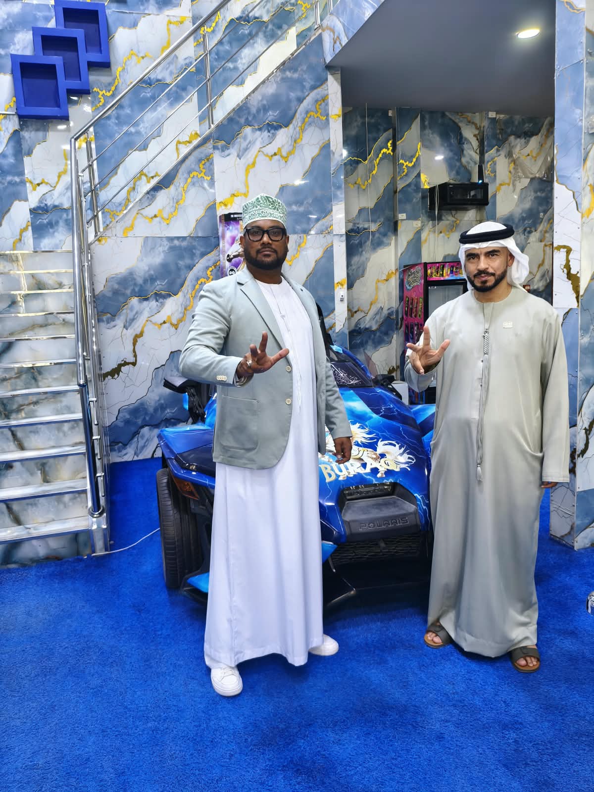 Buraq energy drink branded Polaris display inside the Al Baraka showroom